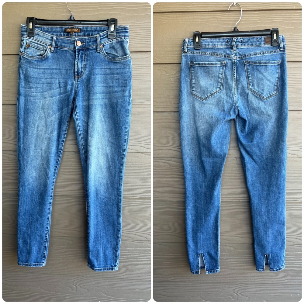 Dear John Light Wash Skinny Blue Crop Back Hem‎ Slit Jeans Sz 26